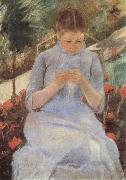 Mary Cassatt Young woman sewing in the Garden Germany oil painting artist